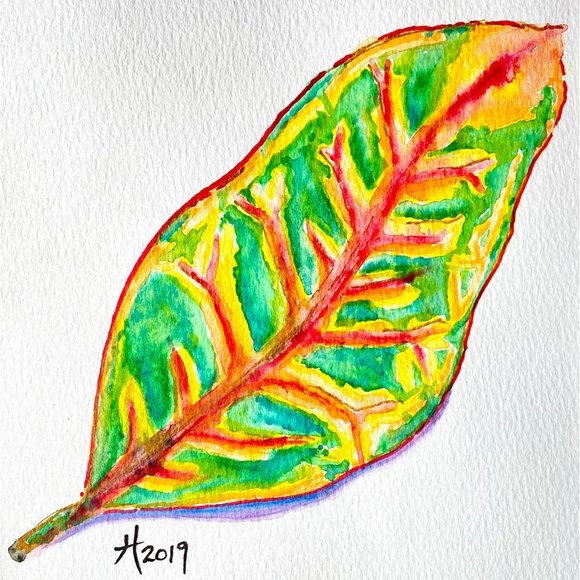 Original Art ‘Colorful Croton’ Acrylic Marker Painting 11x14 Frame Ready - Picture 1 of 4